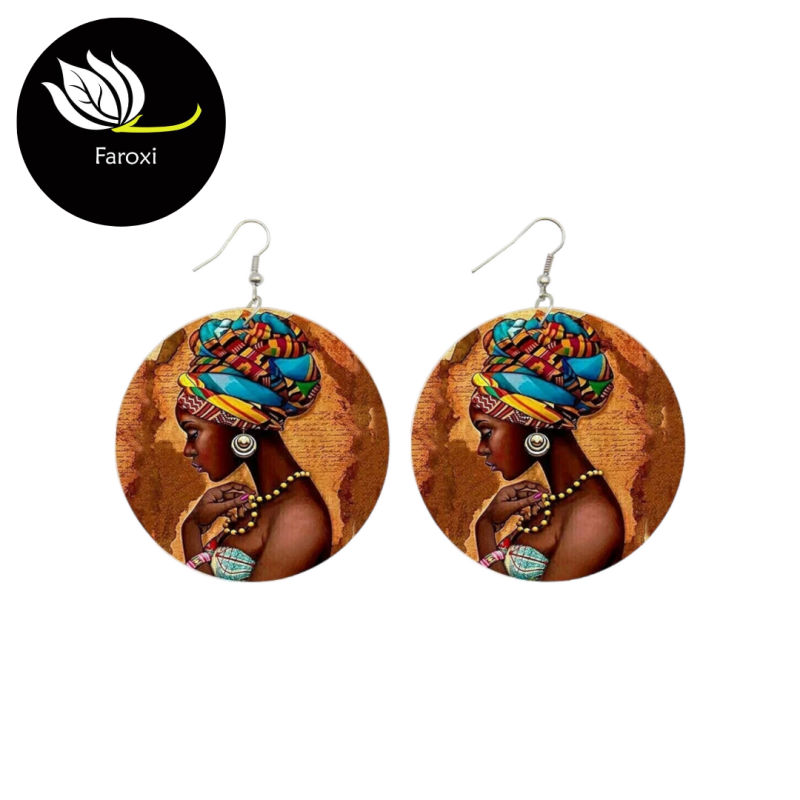 Ronde Oorbellen - Afrikaanse Vrouw -  15138