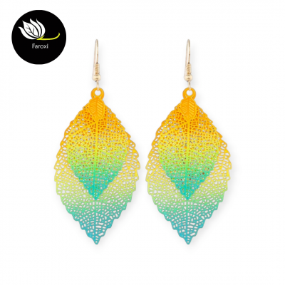 Pendientes Forma Hoja - Multicolor Naranja - 15141