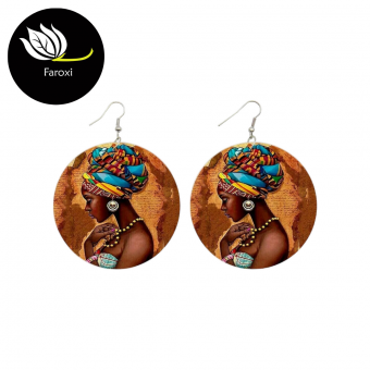 Pendientes Redondos - Mujer Africana - 15138