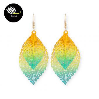 Earrings Leaf Shape - Orange Multi-Colored - 15141