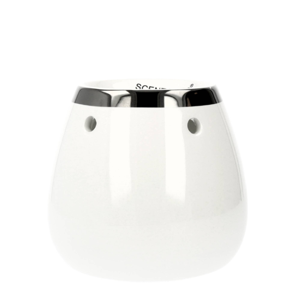 Quemador de cera aromática blanca - borde plateado - 15160