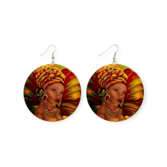 Round Earrings African Woman - brown/green - 15139