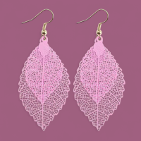 Earrings Leaf Shape - Pink - 15253