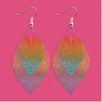Earrings Leaf Shape - Pink Multicolor - 15252