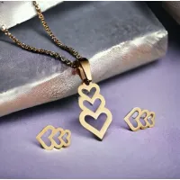 Stainless steel Gold-colored jewelry set Triple Heart - 15157