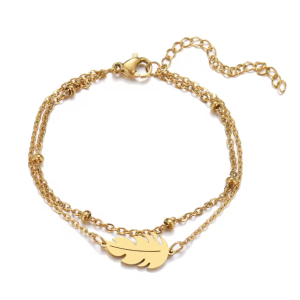 Stainless Steel Gold-Colored Bracelet with Leaf Shape - 15254