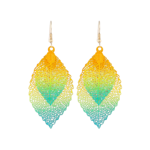 Earrings Leaf Shape - Orange Multi-Colored 