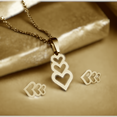 RVS Goudkleurig sieraden set Triple Heart - 15157 RVS Goudkleurig sieraden set Triple Heart - 15157
